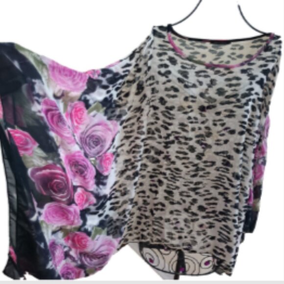 NWOT Best Life Semi Sheer Poncho Top Animal & Floral Print Flowy Feminine OS - Picture 14 of 14